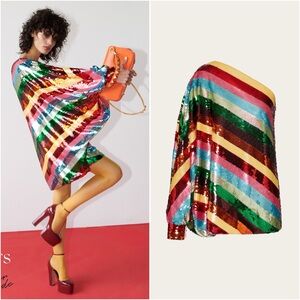 Like new Valentino Striped Sequinned Silk Chiffon Minidress 40 $4,700